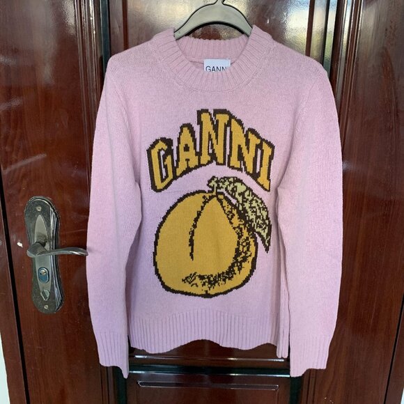 Ganni pink crew neck sweater